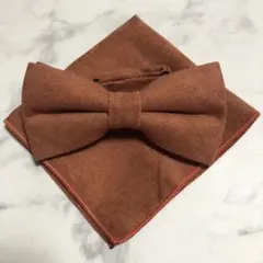 蝶ネクタイ　ポケットチーフ　2点セット　赤煉瓦カラー　フォーマル　無地 Y