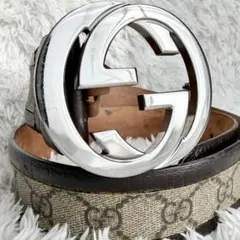 【極美品】GUCCI ベルト インターロッキング GG デカロゴ シルバー