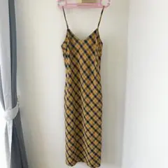 美品 チェック キャミワンピ ロング F イエロー ブラック Iライン スリット