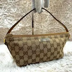 【美品】グッチ アクセサリーポーチ ブラウン キャンバス GG柄 レディース