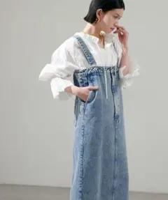 ラルータ　デニム サロペット ロング丈 前面ポケット付き