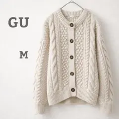 GU ケーブル編みニットカーディガン M 生成り ナチュラル 人気
