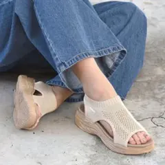 【美品】moz(モズ) メッシュ ニット スポーツサンダル