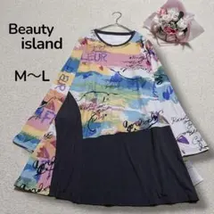 【ビューティーアイランド】 総柄　個性的　長袖カットソーチュニック　M〜L