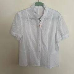 ホワイト ストライプ 半袖シャツ