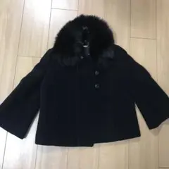 ROPE ファー付き黒ウールコート