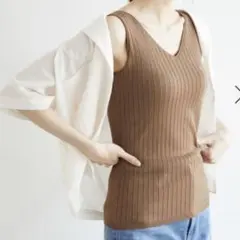ROPE PICNIC カップ付き　Vネック　ニットタンク　ノースリーブ