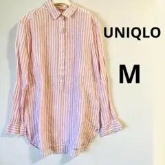 UNIQLO リネンシャツ　プルオーバー　ストライプ　長袖　ピンク　Mのサムネイル