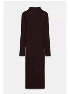 zara バーガンディ タートルネック ロングワンピース