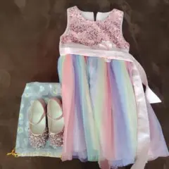 パステルカラー スパンコールドレスとシューズセット