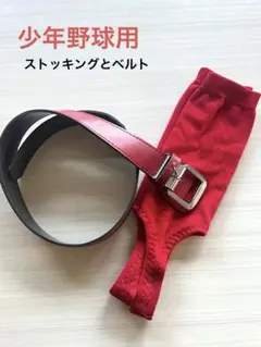 ZETT ゼット 少年野球 ベルト ストッキング セット 赤 ローカット【中古】