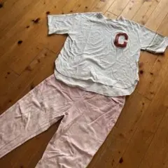 ピンクカラーデニムとTシャツセット　大きめサイズ