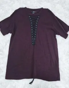 Forever21 レースアップTシャツ ボルドー Mサイズ