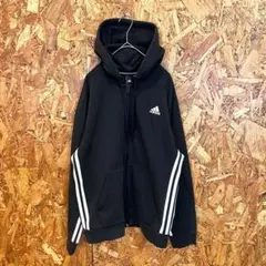adidas アディダス パーカー フルジップ ロゴプリント ブラック メンズ