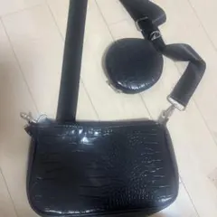 ブラック クロコダイル型押し ショルダーバッグ