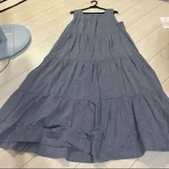 ワンピース ロング　フレア　ティアード　Mサイズ グレー
