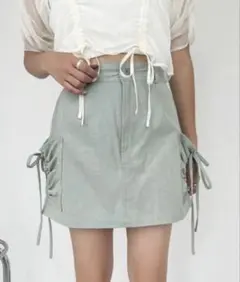 NICECLAP ライトグリーン サイドギャザー ミニスカート