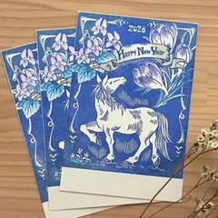 年賀状3枚 2026年 午年 干支 私製(消しゴムはんこ、ゴム版画)
