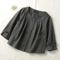 訳あり！レイビームス 七分袖 ショートジャケット くすみカラー 灰緑/M〜フリーのサムネイル