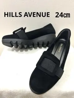 未使用級☆HILLS AVENUE ウェーブソール黒スエードバックルパンプス