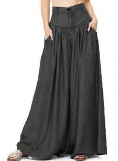 未使用！ブラック デニム ロング ゆったり ワイド パンツ