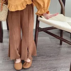 【新品未使用】リブフレアパンツ ブラウン 90サイズ