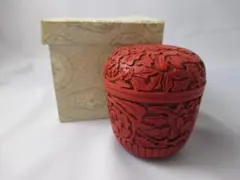 中国　堆朱　牡丹文　茶器　蓋物　棗　V　6434 中国 堆朱 牡丹文 茶器 蓋物 棗 V 6434 - メルカリ