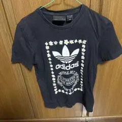 adidas 花柄プリント Tシャツ XS ネイビー