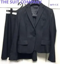 【ザスーツカンパニー】ストライプ　スーツ　膝下丈　フレアスカート　38 M 黒