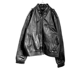 レザーシングルライダースジャケット　ヴィンテージ感　黒　光沢感　42