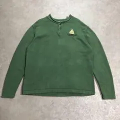 90s L.L.Bean 企業ロゴ刺繍ヘンリーネック コットンニット緑 Lテック
