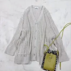 シップスエニィ 透かし編みVネックリネン混カーデのサムネイル