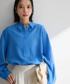 【新品】グリーンパークス　GREENPARKS レイヤード風ＢＩＧシャツ ブルー