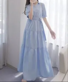 ジュノア　JUNOAH　半袖ティアードシャツワンピース ライトブルー M
