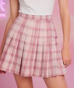 ピンク チェック プリーツスカート