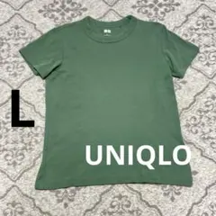美品【UNIQLO ユニクロ】半袖Tシャツ グリーン 無地 Lサイズのサムネイル