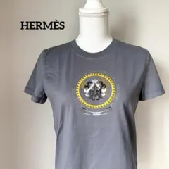 新品 HERMÈS エルメス グラフィックプリント 半袖Tシャツ グレー 馬具柄