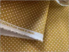 １ｍ♪綿麻キャンバス☆ドット柄☆からし色