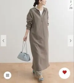 Mini Lining One Piece モカ　ジップアップ ロングワンピース