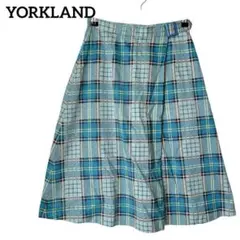 YORKLAND ヨークランド フレアスカート チェック 日本製 ブルー 9 M