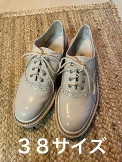 ザラ zara 厚底 レースアップシューズ　エナメル　ピンクベージュ