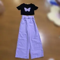 セット売り　女の子140 クロップドTシャツ、ストレートパンツ2点セット