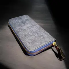 B4 プエブロレザー【本革】イタリアンレザー　財布　ラウンドファスナー　青