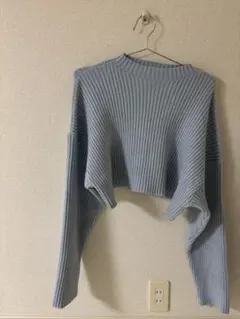 zara リブ編み ライトブルー クロップドセーター