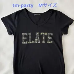 tm-party ロングワンピース　 Vネック　M 黒ロゴ　Tシャツワンピース