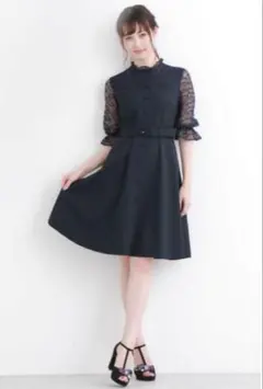 ワンピース★ネイビー ★五分袖★膝丈★美品★パーティー