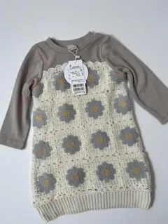 最終値 新品未使用 petitmain お花ニットTドッキングワンピース90