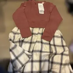 ピンク 長袖ワンピース 110cm チェック柄