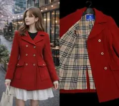 極美品　バーバリーブルーレーベル　Ｐコート　ジャケット　赤　38