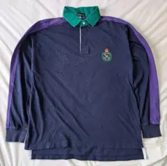 アメカジ 古着 襟付き 長袖ポロシャツ 冠刺繍 ネイビー 紫 ゴルフウェア